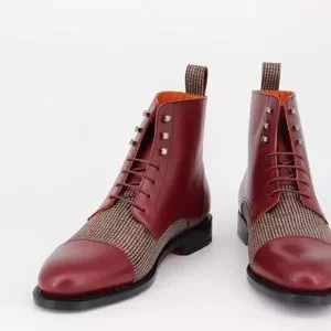 Burgundy Spanish leather and wool jumper boots Shoes | Burgundy Spanish Leather And Wool Jumper Boots  main image 3
